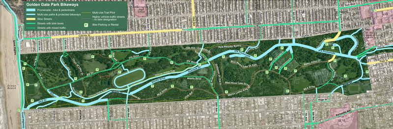 General route map of the car-free path in Golden Gate Park.