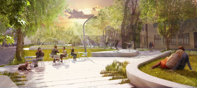Representación de la plaza principal del Parque Sur