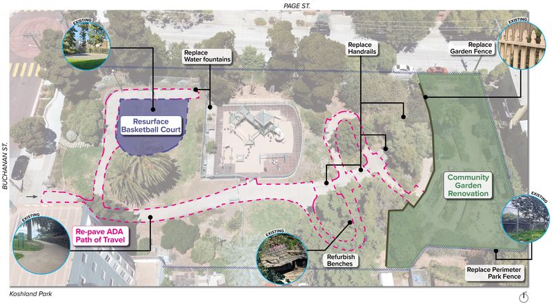 Mapa ng lugar ng Mga Pagpapabuti sa Lugar ng Koshland at Renobasyon ng Hardin ng Komunidad