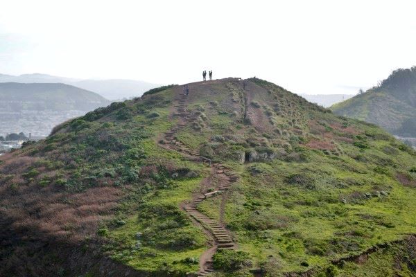 Stair-step trail leading up a peak