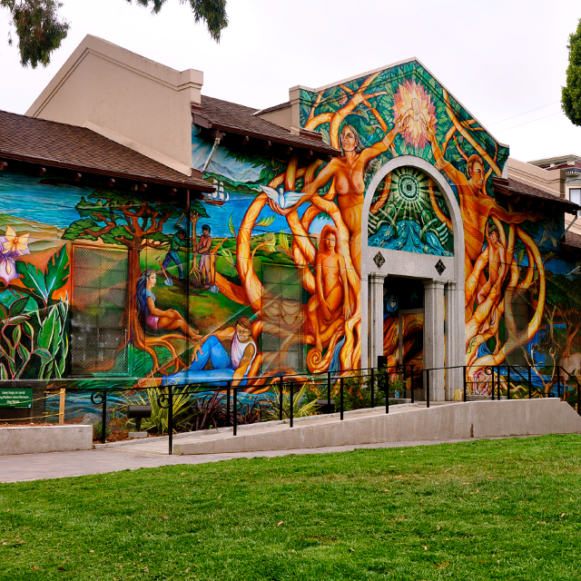 Colorful Mission Pool building exterior