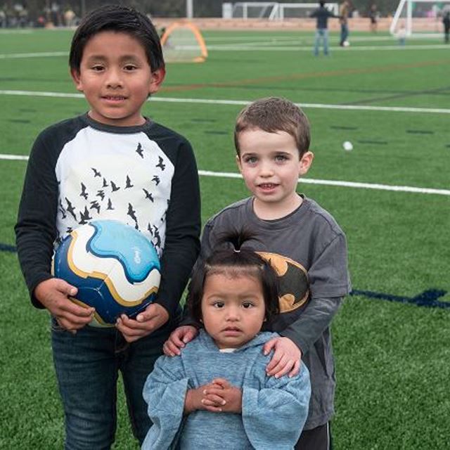 Kids with a soccer ball