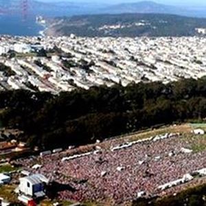 Aerial view of crowded field